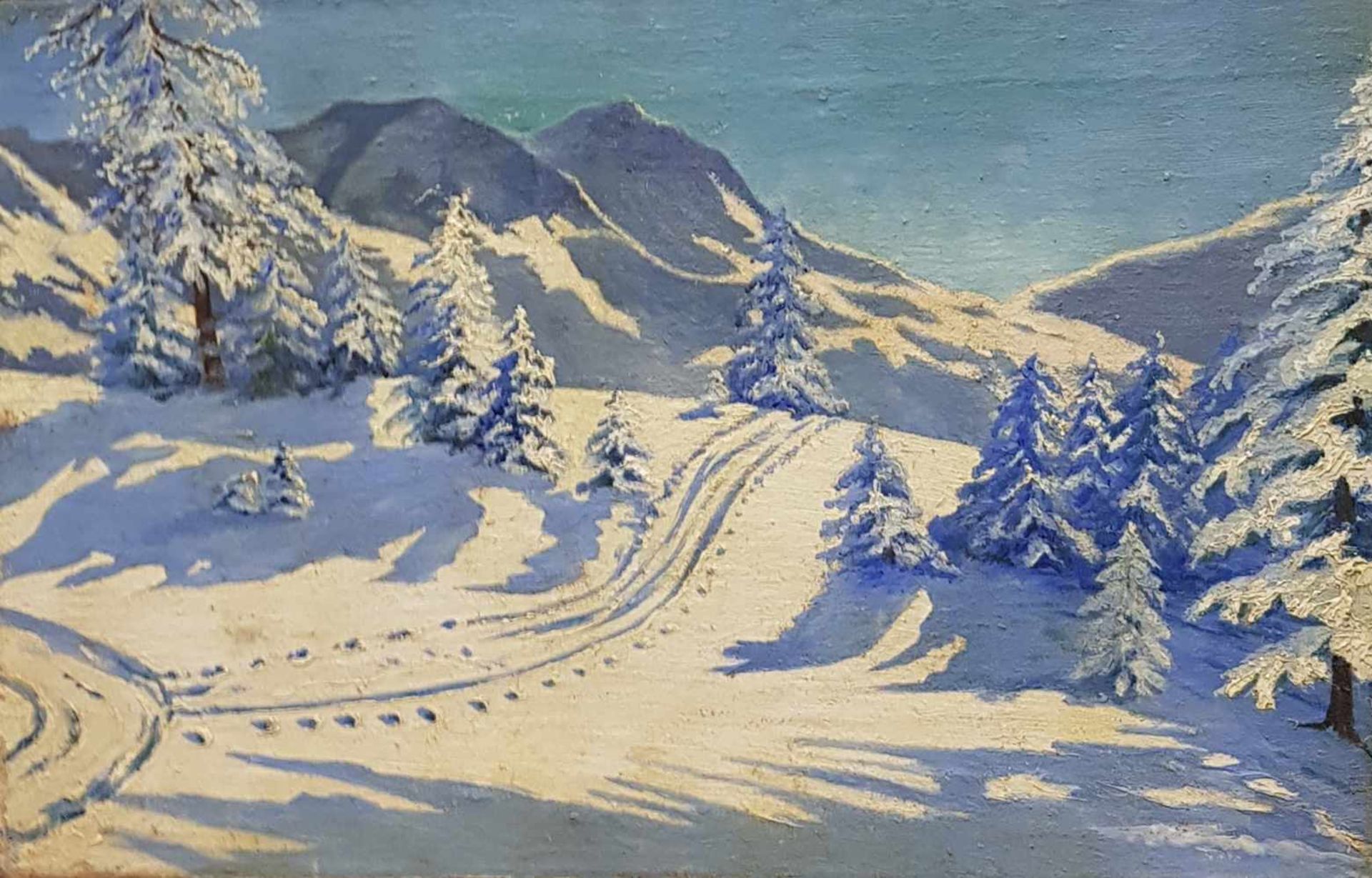 Winterlandschaft, Öl auf Leinwand, 1.Hälfte 20. Jahrhundert, Größe: 37,5x57,5cm,