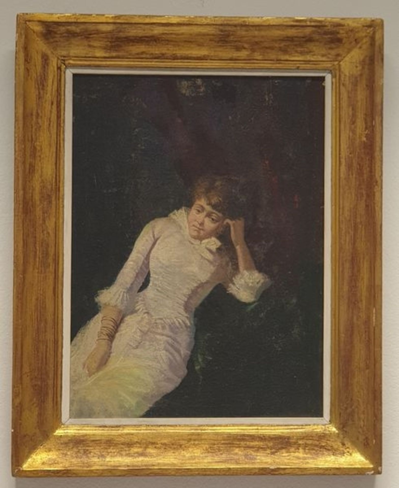 Porträt eine nachdenkenden Dame , 1.Drittel 20.Jahrhundert , Öl auf Leinwand später auf Holz