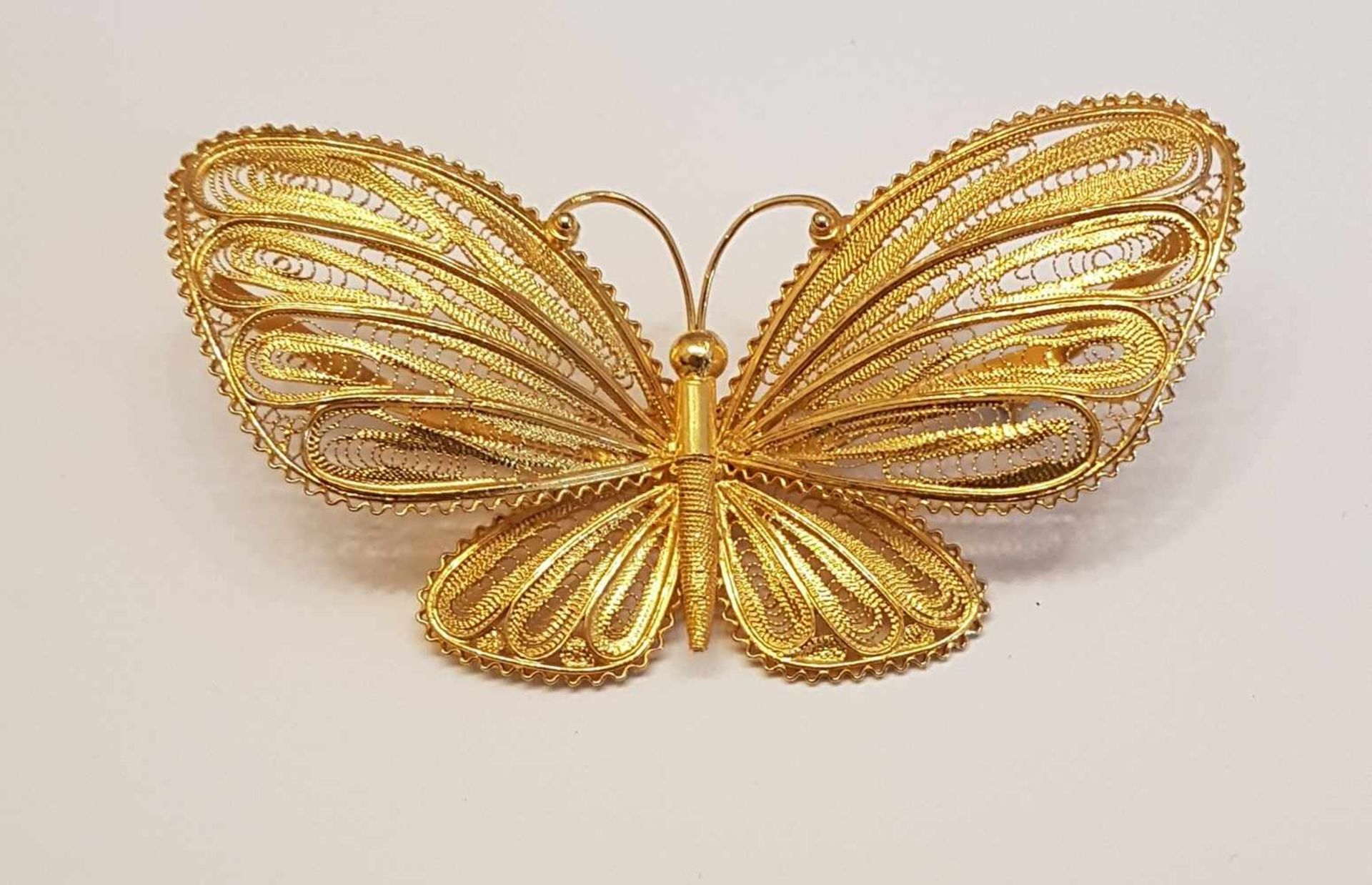 Brosche Schmetterling , Silber 835 vergoldet, Filigranarbeit 17,4g ,