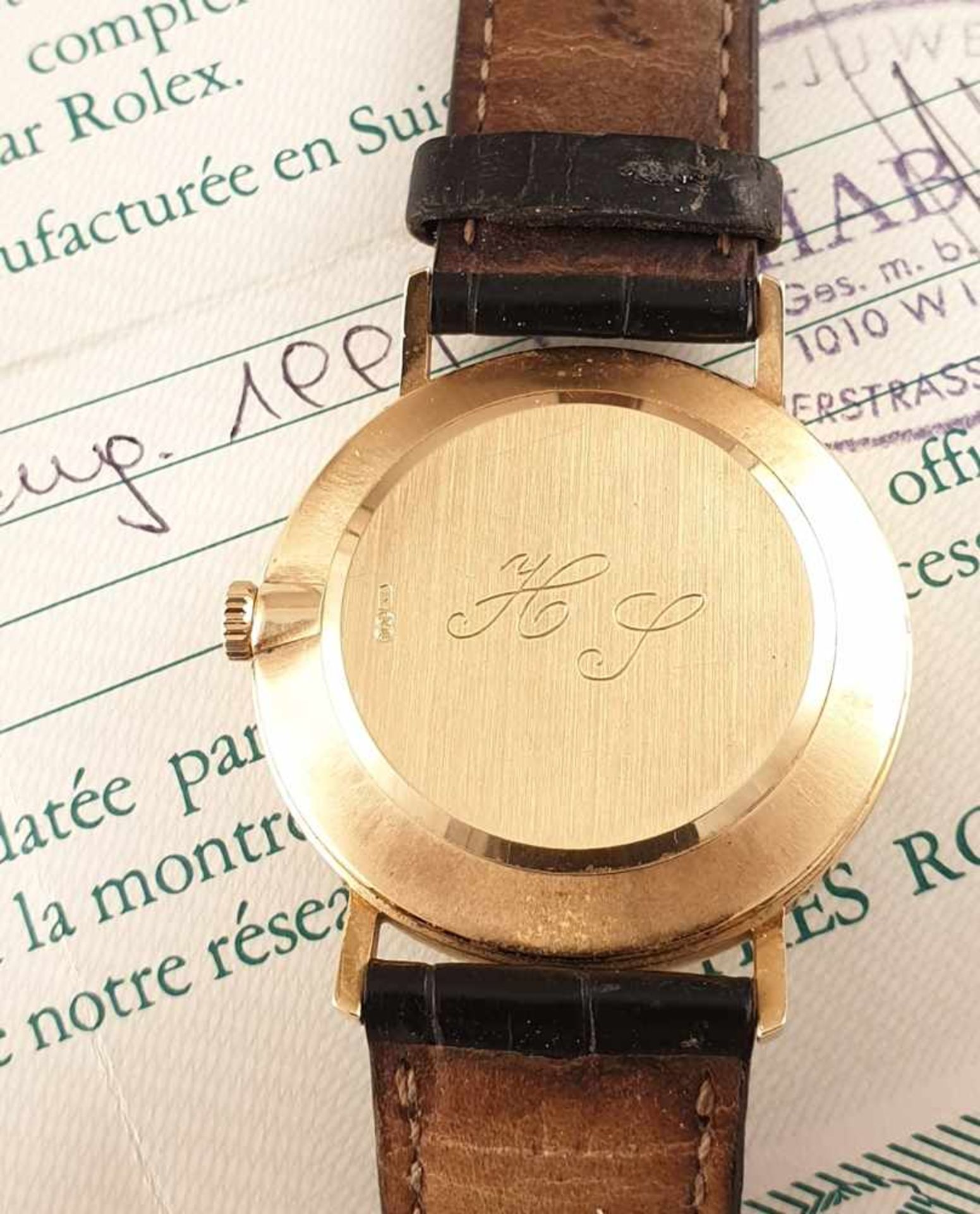 Rolex Cellini,Armbanduhr ,Gold 750, Handaufzug, gelbes Zifferblatt mit römischen Ziffern, - Bild 5 aus 5