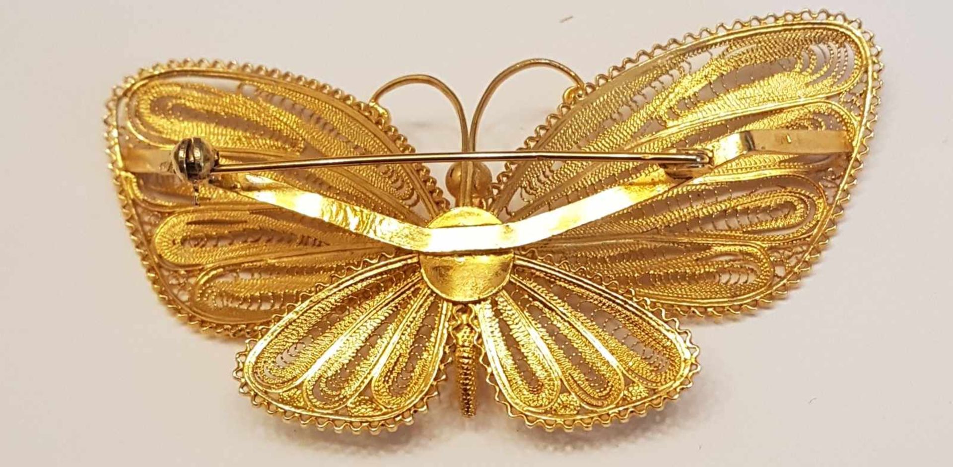 Brosche Schmetterling , Silber 835 vergoldet, Filigranarbeit 17,4g , - Image 2 of 3