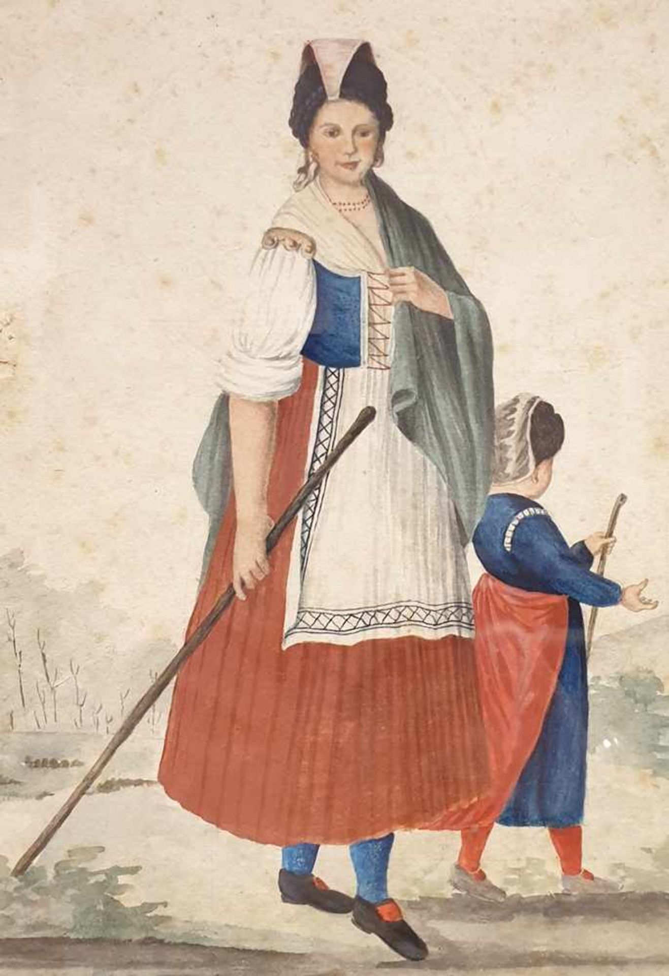 Saverio Della Gatta (1758-1827) zugeschrieben,Frau aus der Provinz mit ihrer Tochter , Aquarell - Image 3 of 3