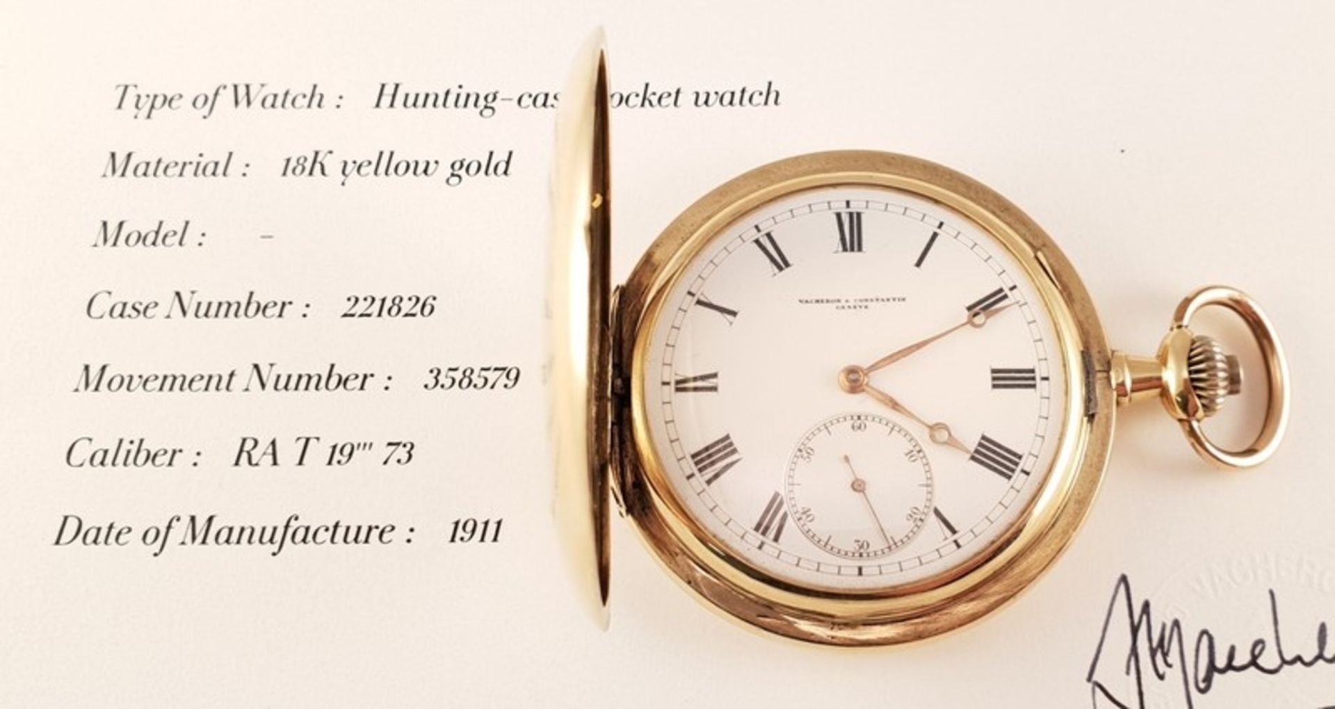 Vacheron Constantin ,Taschenuhr , Gold 750, Gehäusenr.: 221826, Werknr.: 358579 , 1911 , Cal: RA T