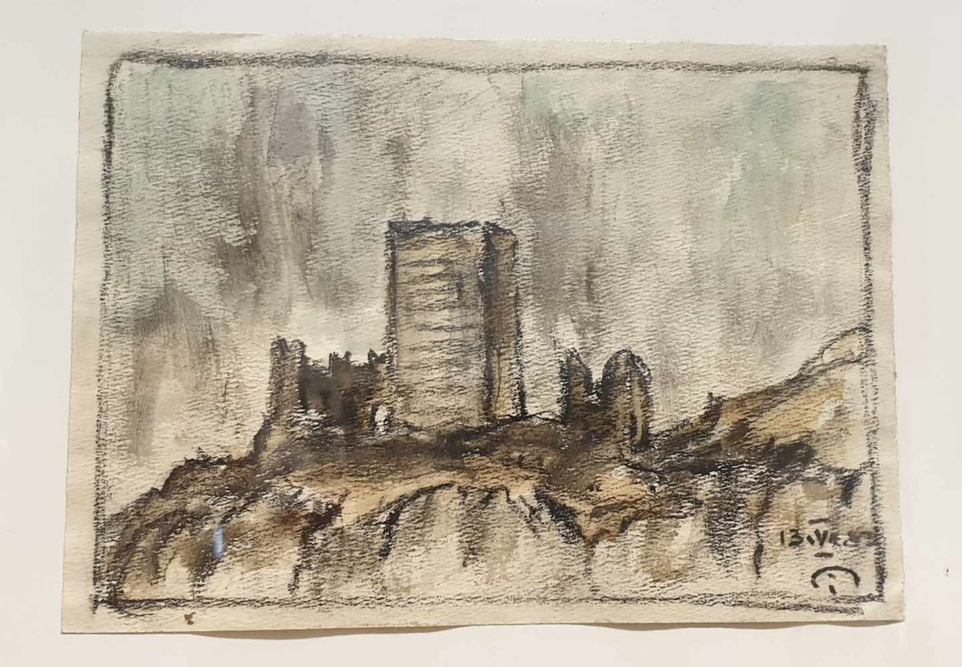 Josef Mahlknecht , (1827-1969), Burgruine , Aquarell auf Papier, signiert u. datiert,Größe: 17x12,