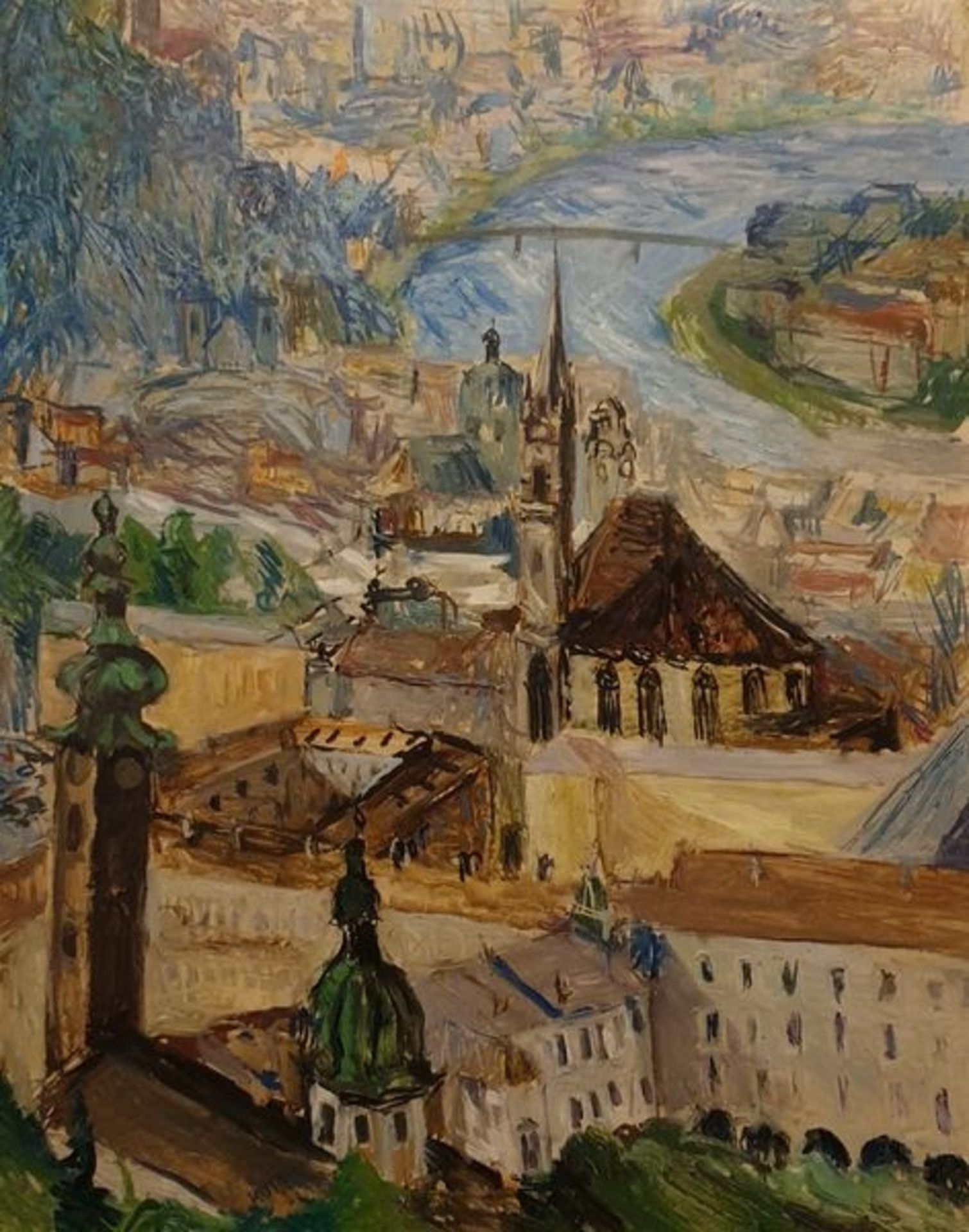 Gemälde , Öl auf Leinwand, signiert: Huber, Blick auf Salzburg, Größe: 80x100 cm , gerahmt