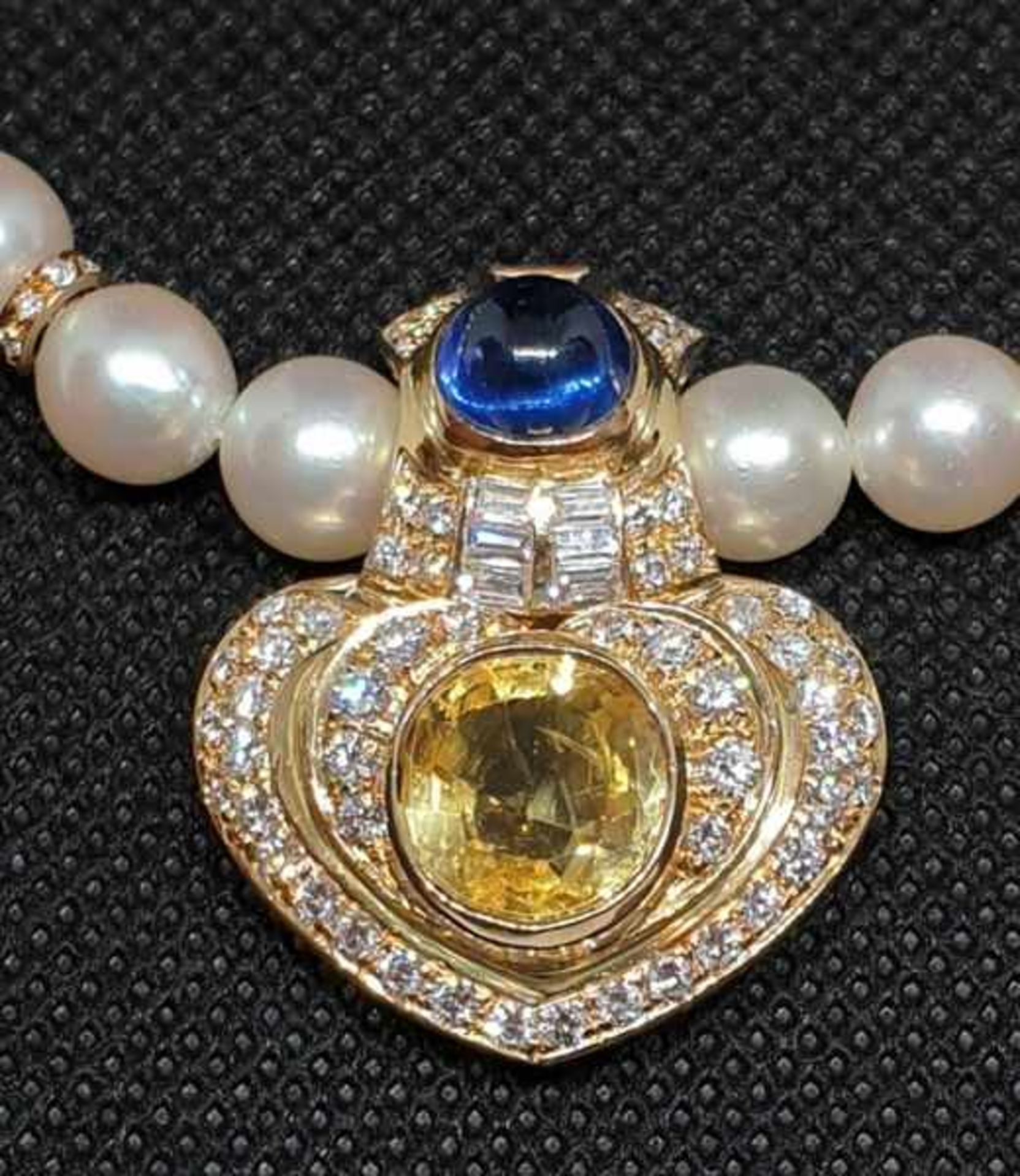 Akoya Perlen Colier mit Gelben und Blauen Saphier, Diamanten, Gold 750 , - Image 3 of 5
