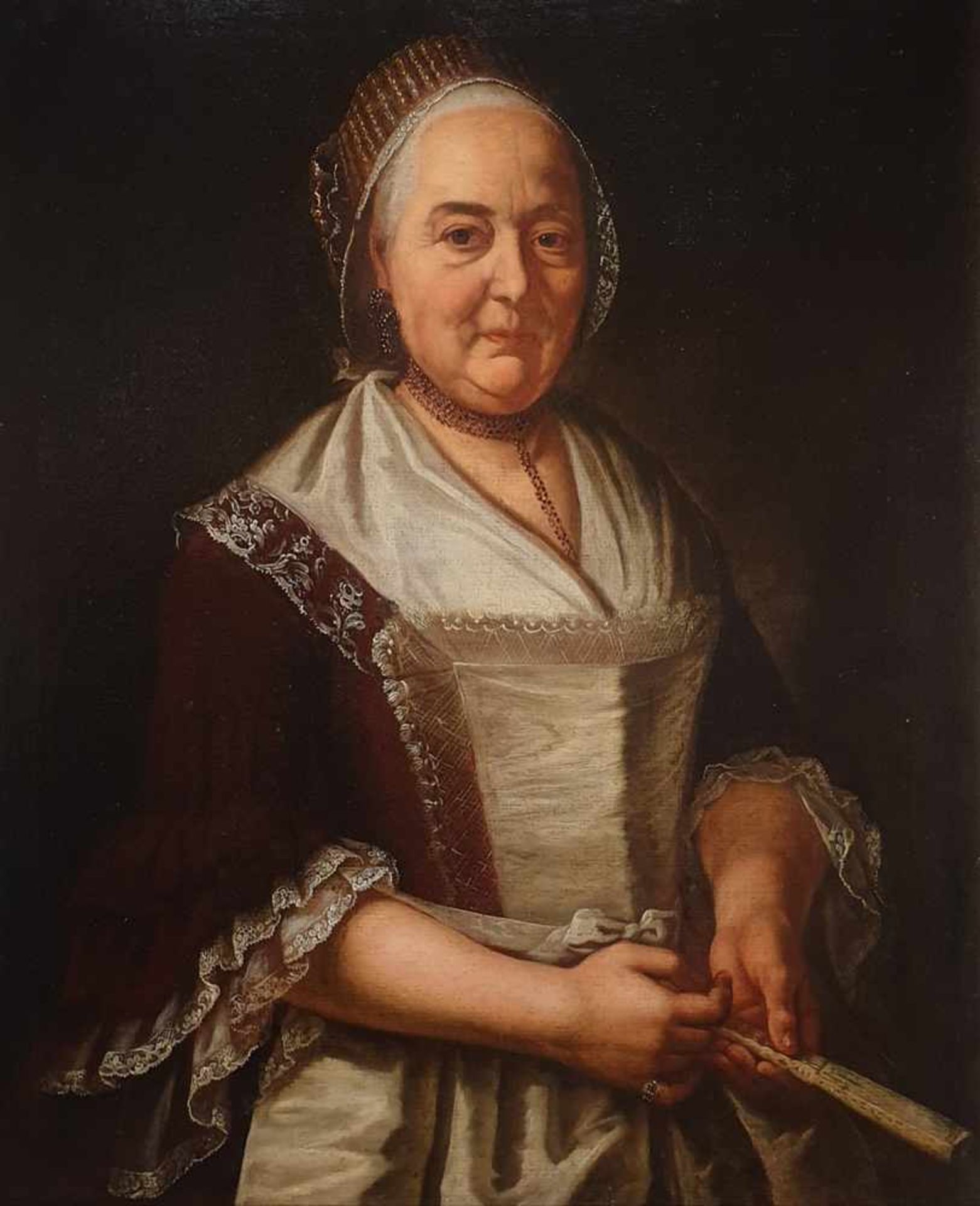 Adelige Dame mit Fächer, Öl auf Leinwand , doubliert , 17./18. Jahrhundert, Größe: 77 x 63 cm ,