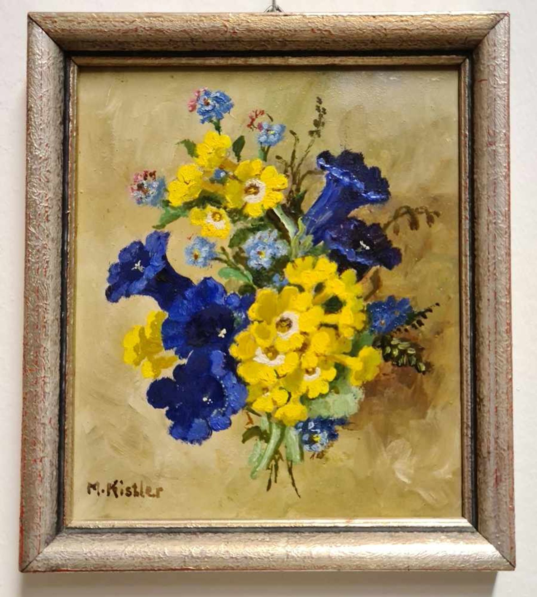 Maria Kistler - Tilipaul , Blumenstrauss , Öl auf Faserplatte , 16,5x14cm , gerahmt, signiert: - Image 2 of 2