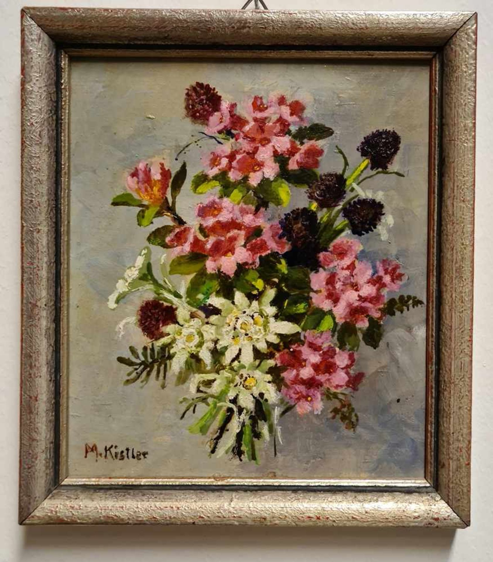 Maria Kistler - Tilipaul ,1884-1963 , Blumenstrauss , Öl auf Faerplatte, Größe: 16,5x14cm, si - Image 2 of 2