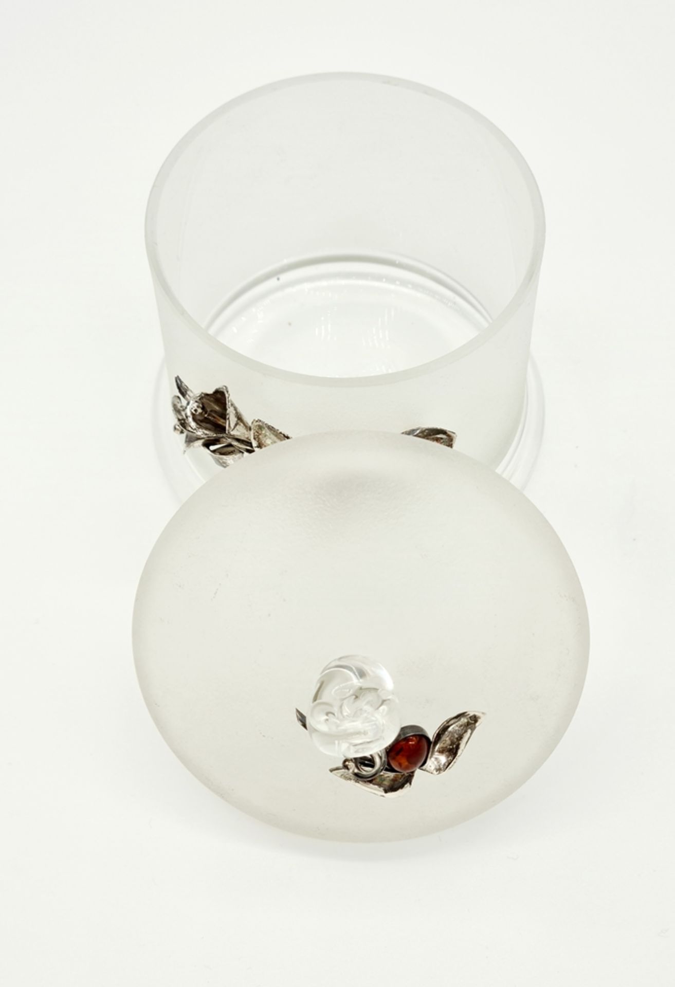 Deckeldose, Glas , Silberschmuck mit Bernstein , Silber 925, Größe: 11,5cm, 335g, - Image 2 of 2