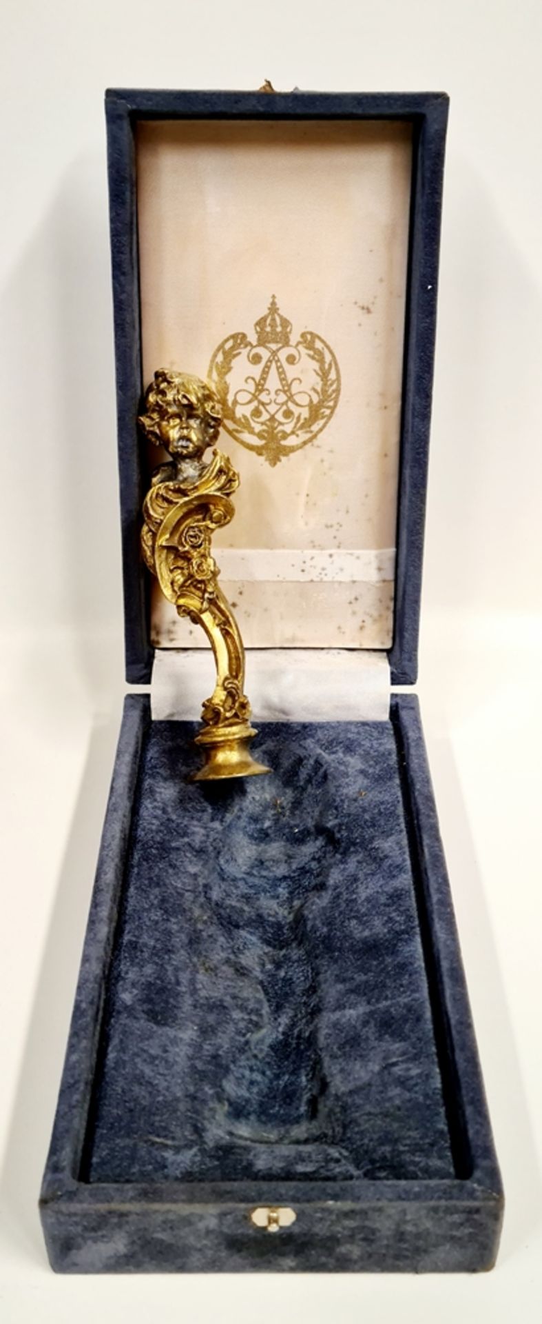 Petschaft, Bronze/Messing, 1.Drittel 20.Jhd, Größe:15cm , Gewicht: 395 Gramm, im Etui , Etui S