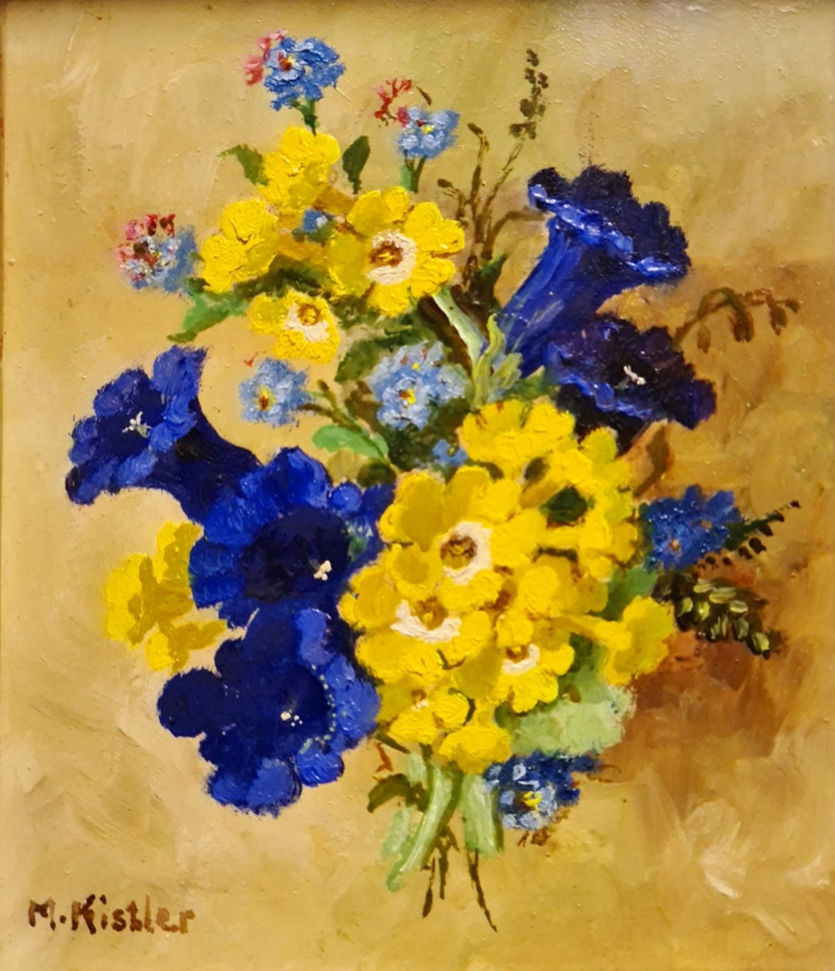 Maria Kistler - Tilipaul , Blumenstrauss , Öl auf Faserplatte , 16,5x14cm , gerahmt, signiert: