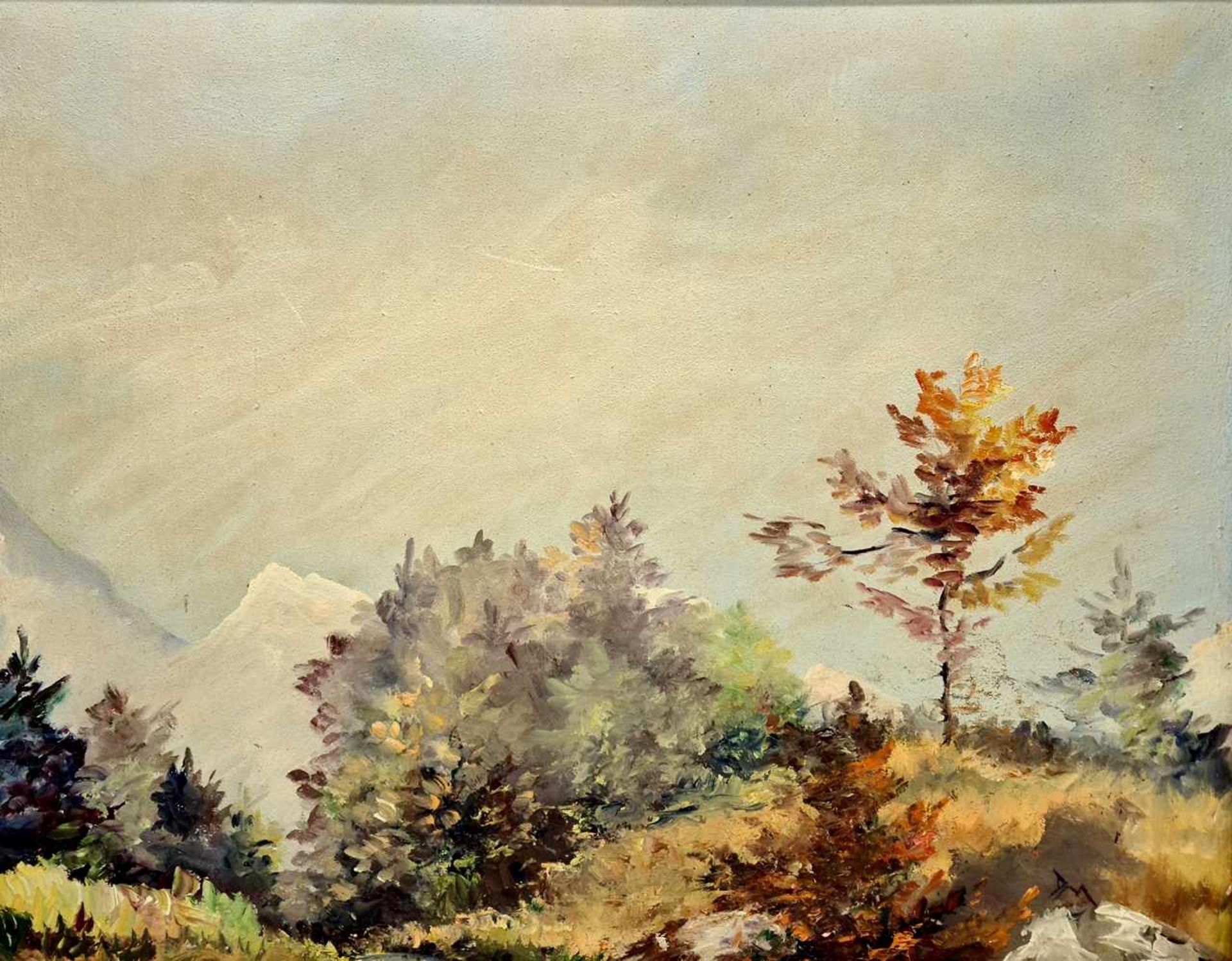 Landschaftsgemälde, Öl auf Leinwand, rechts unten Monogrammiert, Größe: 49x39cm,