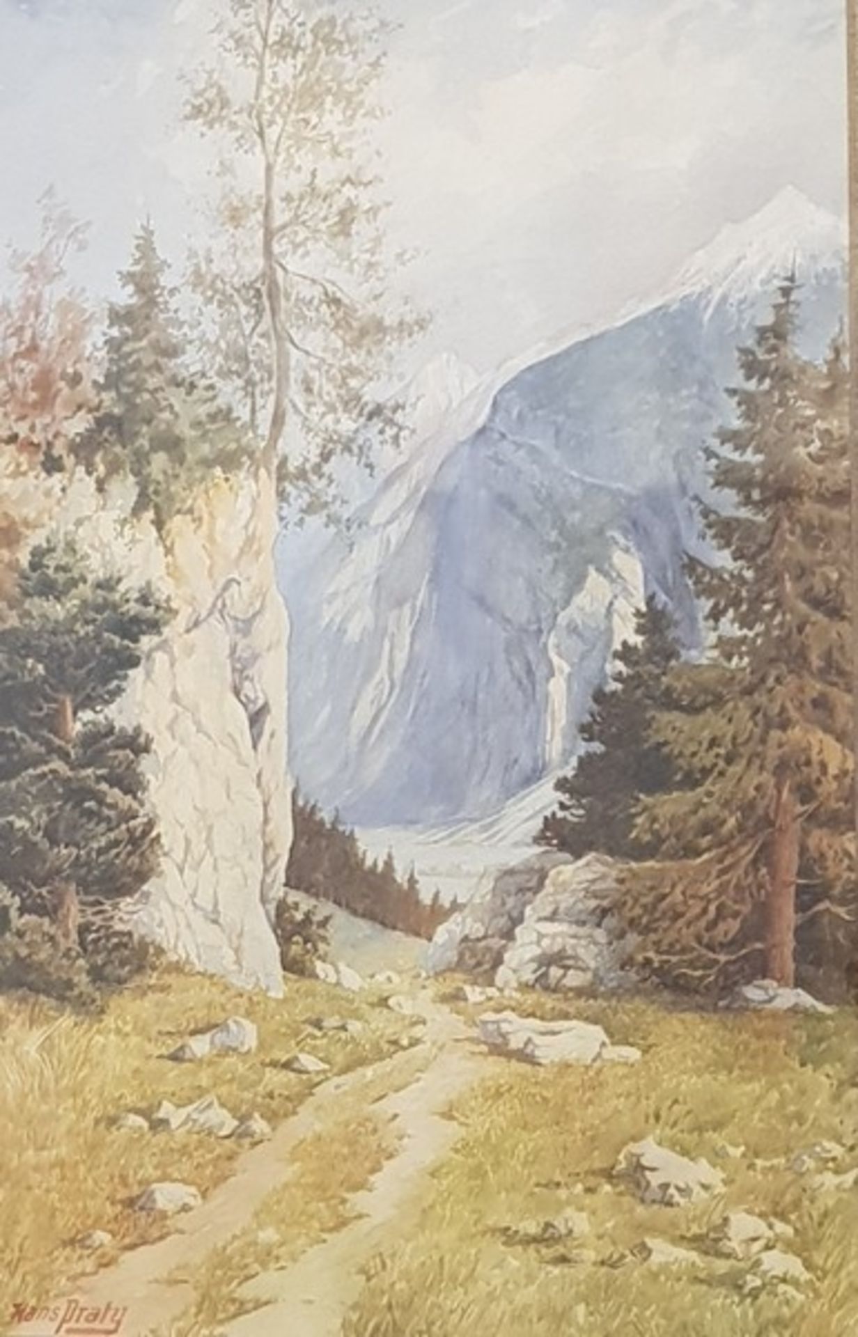 Berglandschaft, Aquarell auf Papier, signiert: Hans Praty , gerahmt, 26x40cm