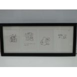 K.J.LAMB - Black and white - Framed and Glazed Original Satirical Cartoon Artwork - Group of 4