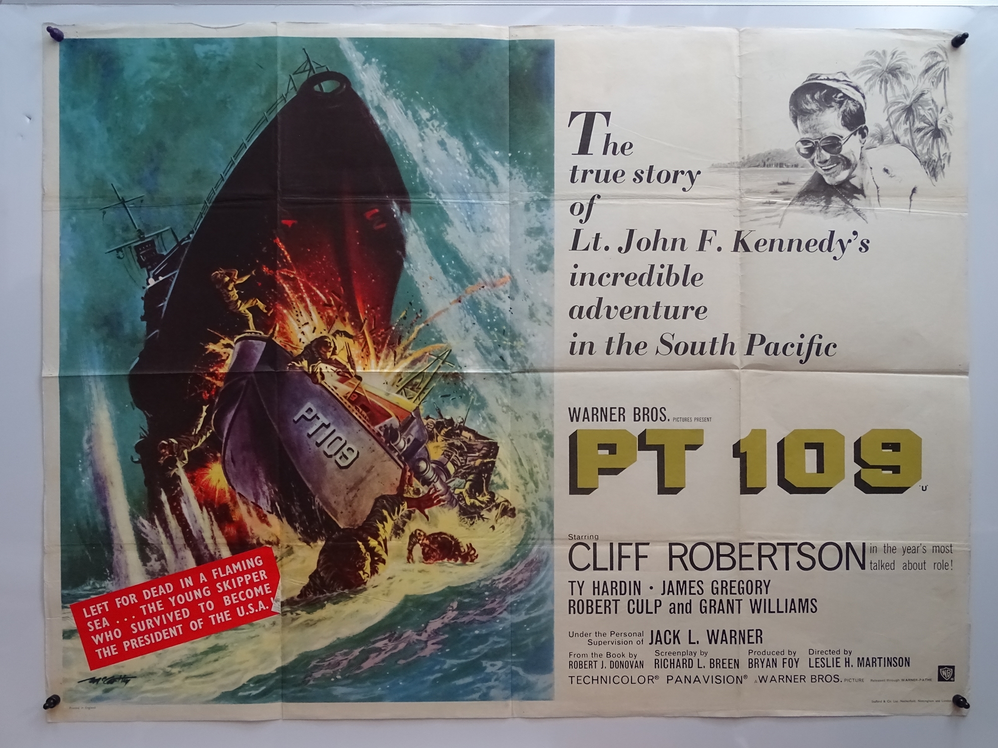 PT 109 (1963) - British UK Quad film poster for this true story - artwork by FRANK MCCARTHY (30" x