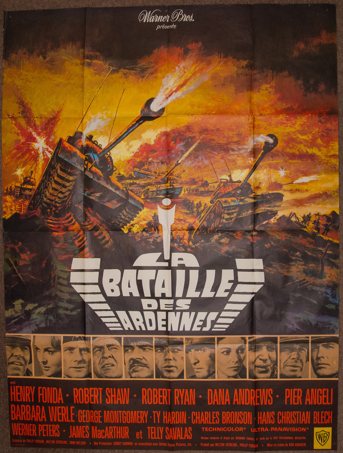 LA BATAILLE DES ARDENNES (BATTLE OF THE BULGE) (1964) French Grande - Folded as issued - Very Good /