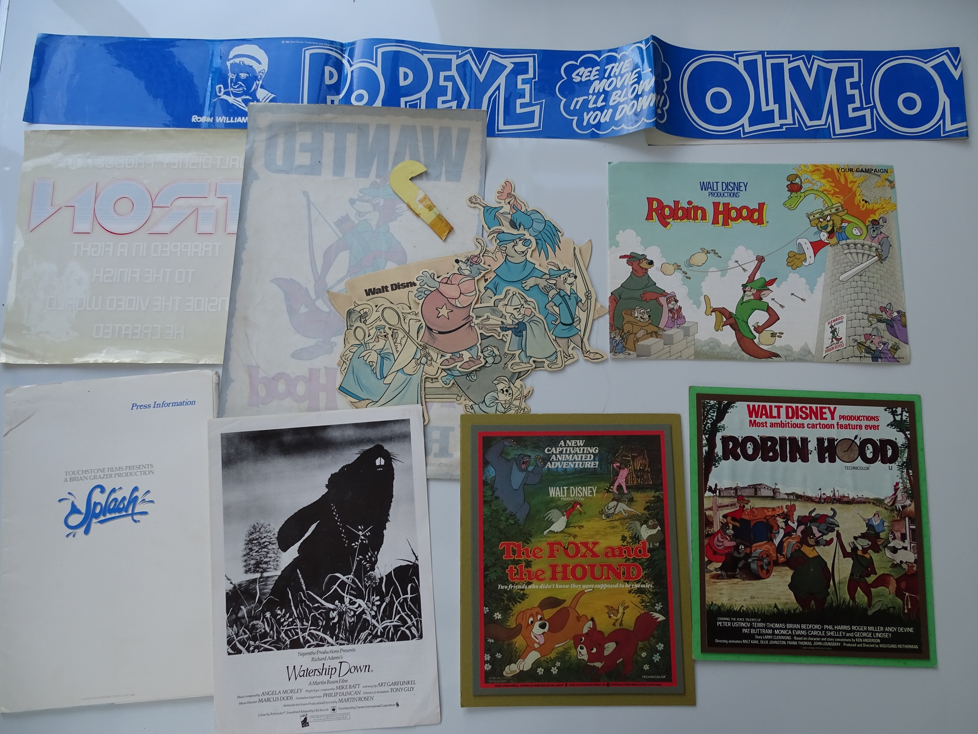 WALT DISNEY and others: JOB LOT OF EPHEMERA: ROBIN HOOD mobiles and posters; ROBIN HOOD and TRON