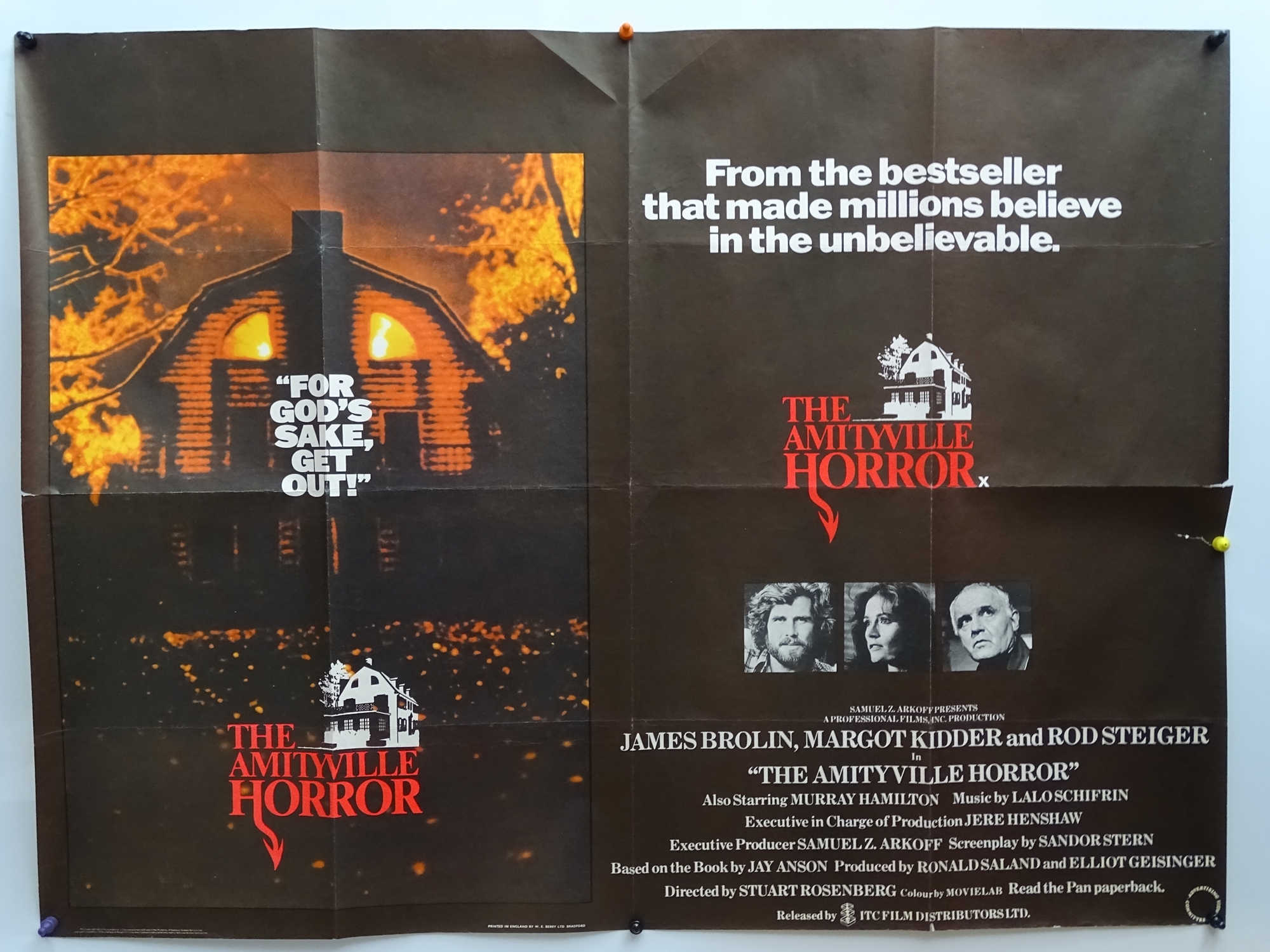 AMITYVILLE Group of Memorabilia: : THE AMITYVILLE HORROR (1979) UK Quad Film Poster, US One Sheet, - Image 2 of 6