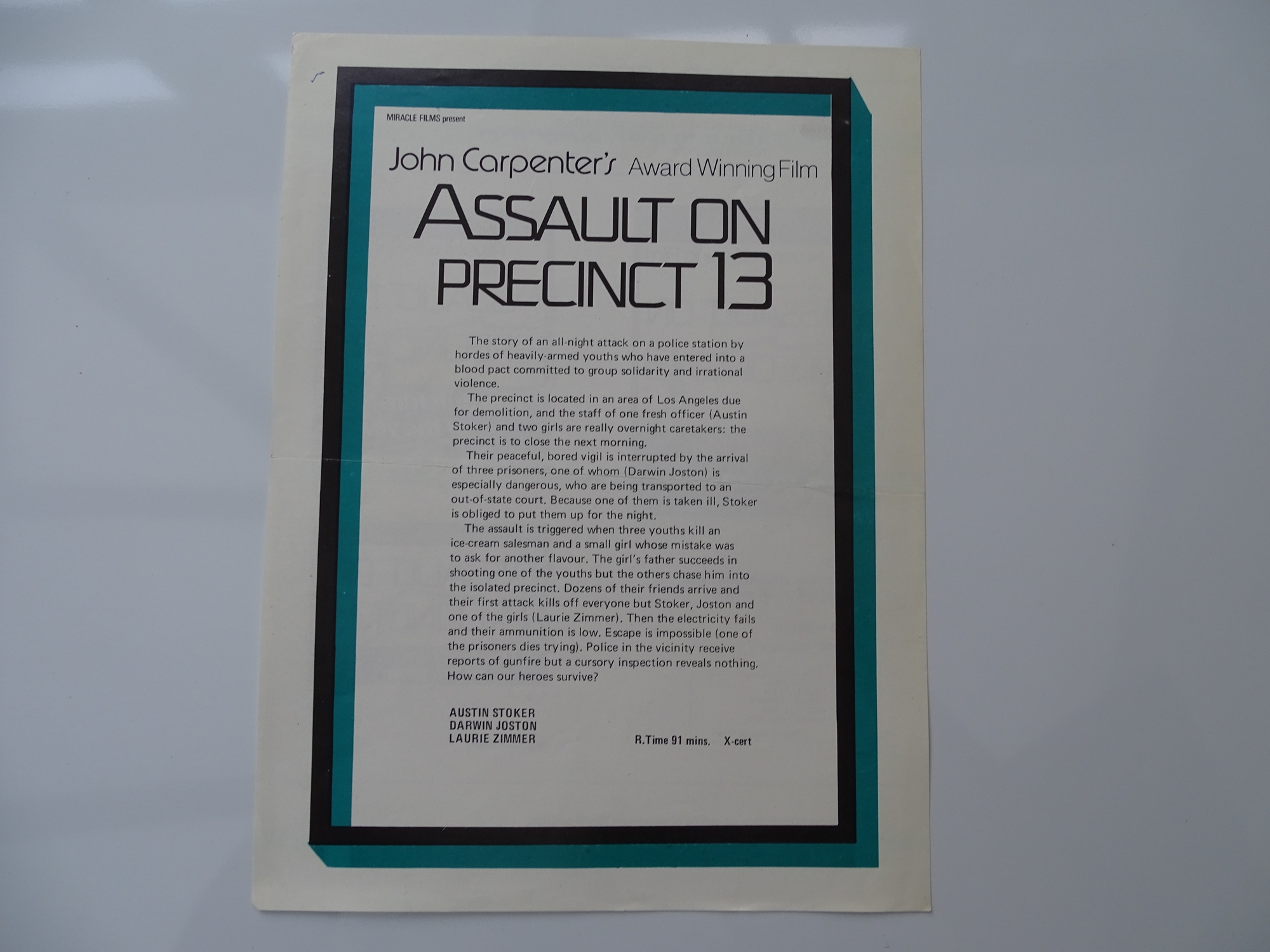 ASSAULT ON PRECINCT 13 / HALLOWEEN - Double Bill - UK Quad Film Poster (rolled as issued) together - Image 3 of 3