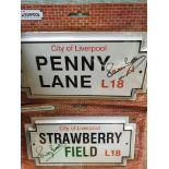 THE BEATLES - 10 X PETE BEST signed replica street nameplates: 5 x PENNY LANE and 5 X STRAWBERRY