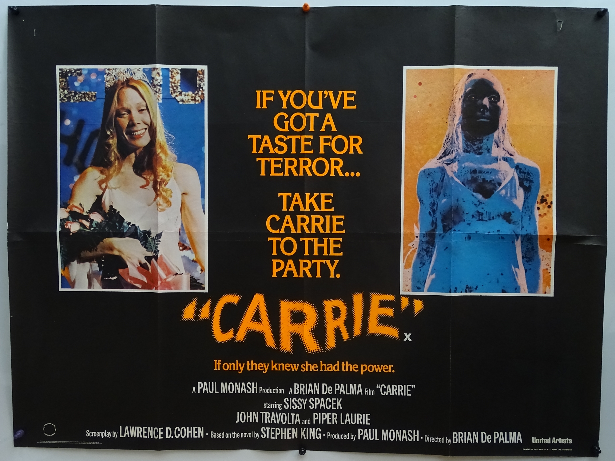 CARRIE (1976) - UK Quad together with a UK Front of House Set and a US One Sheet Movie Poster (3)