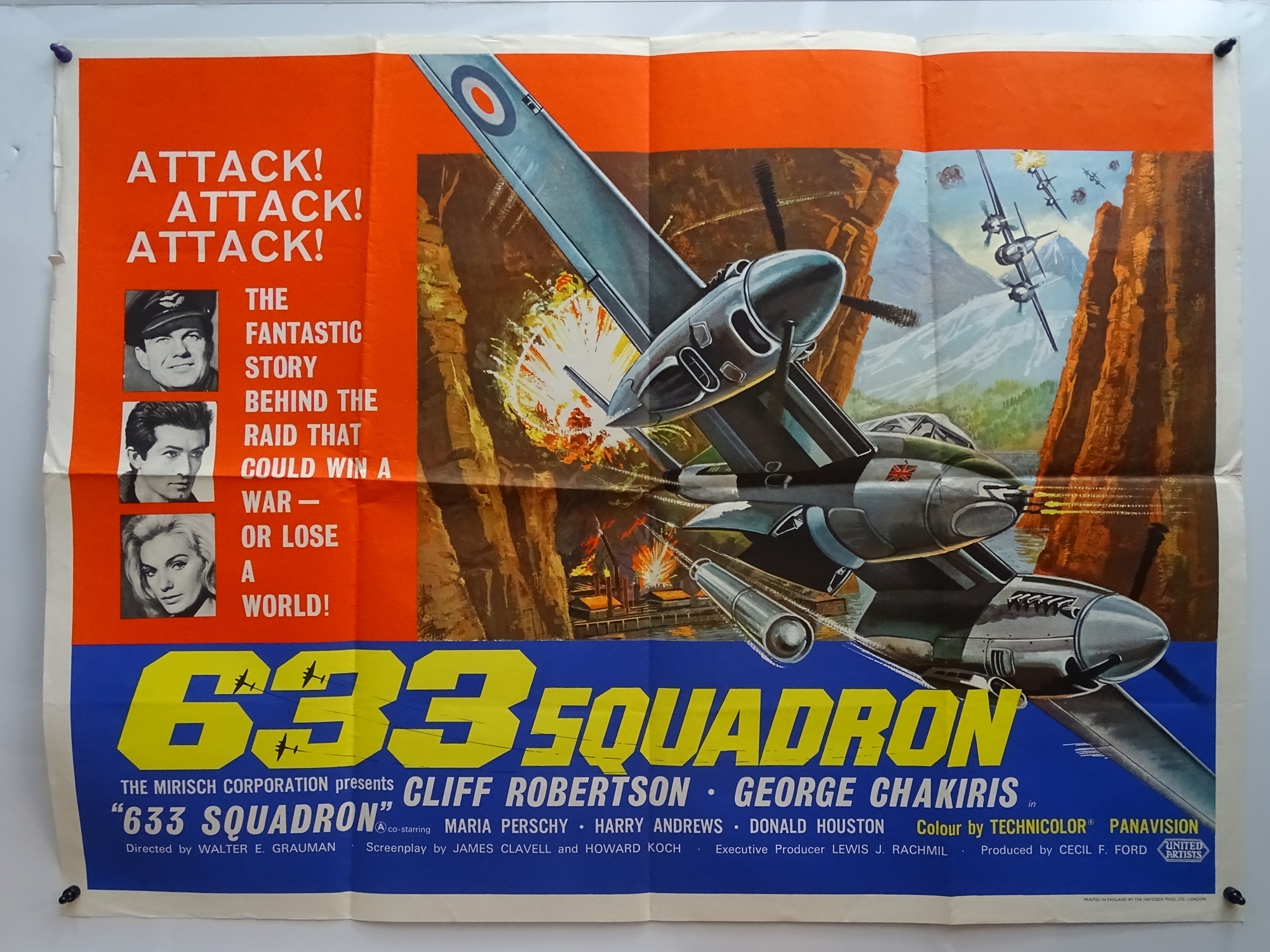 633 SQUADRON (1964) - British UK Quad film poster - RARE First Release with full colour artwork of