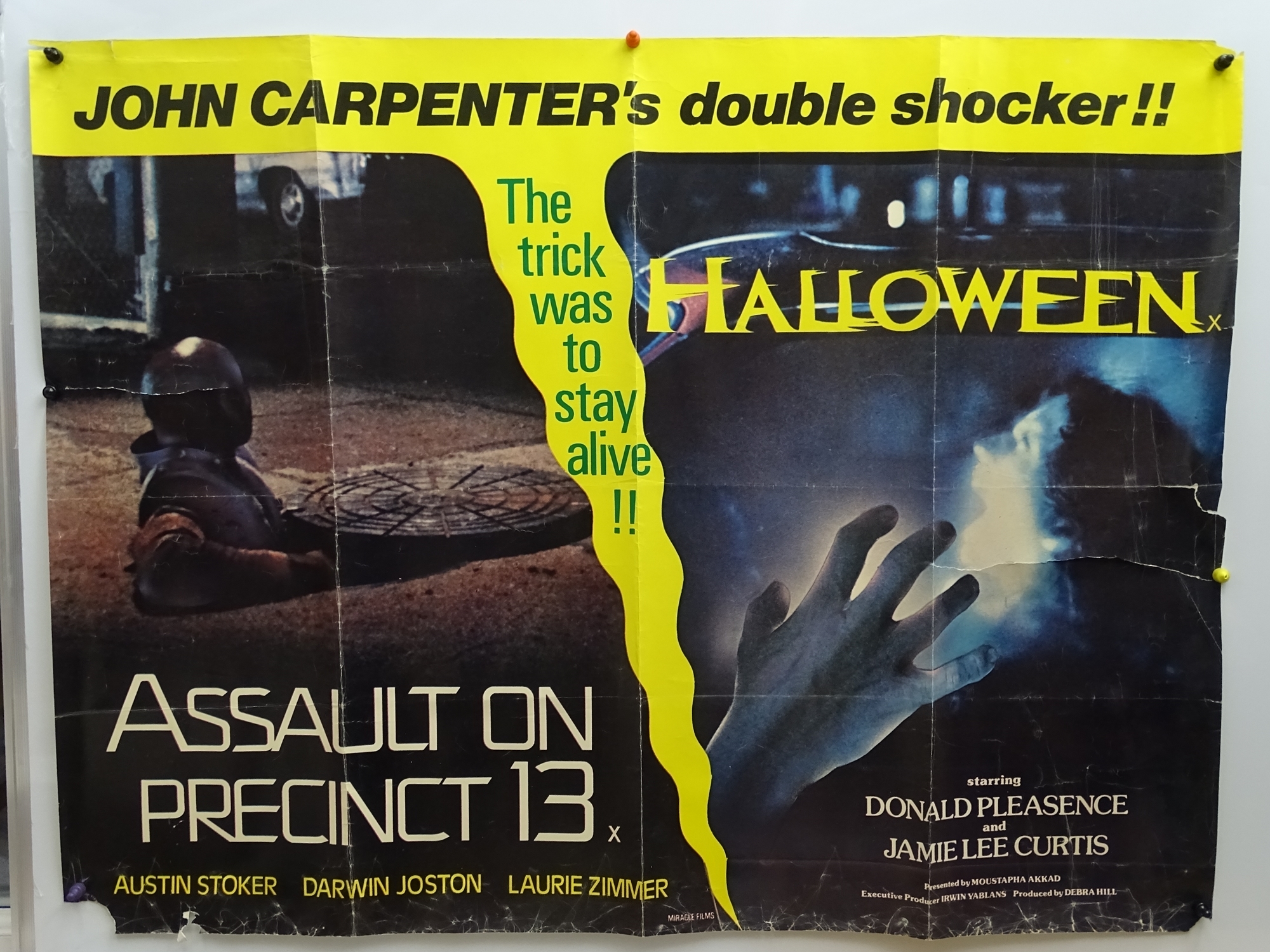 ASSAULT ON PRECINCT 13 / HALLOWEEN - Double Bill - UK Quad Film Poster (rolled as issued) together