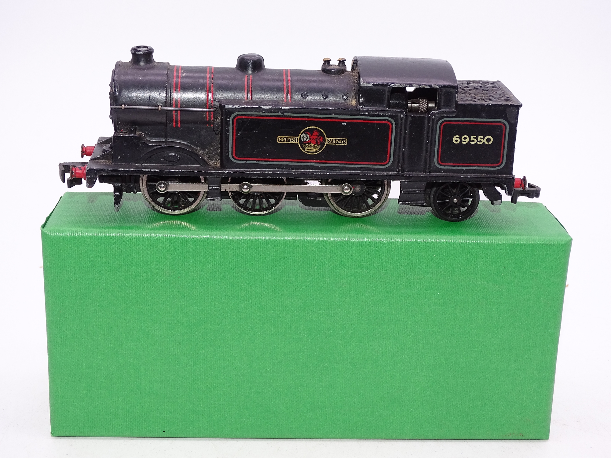 OO Gauge: A HORNBY DUBLO 2217 2-rail N2 class steam tank locomotive in BR black numbered 69550. F in