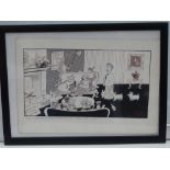 FRANKLIN: Black and white - Framed and Glazed Original Satirical Cartoon Artwork