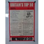 MUSIC: BRITAIN'S TOP 50 - retailer poster from June 18 1969 when THE BEATLES were at #1 with 'BALLAD