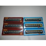 OO Gauge Model Railways: A group of AIRFIX Mark 2 coaches all in blue/grey livery - G/VG in G