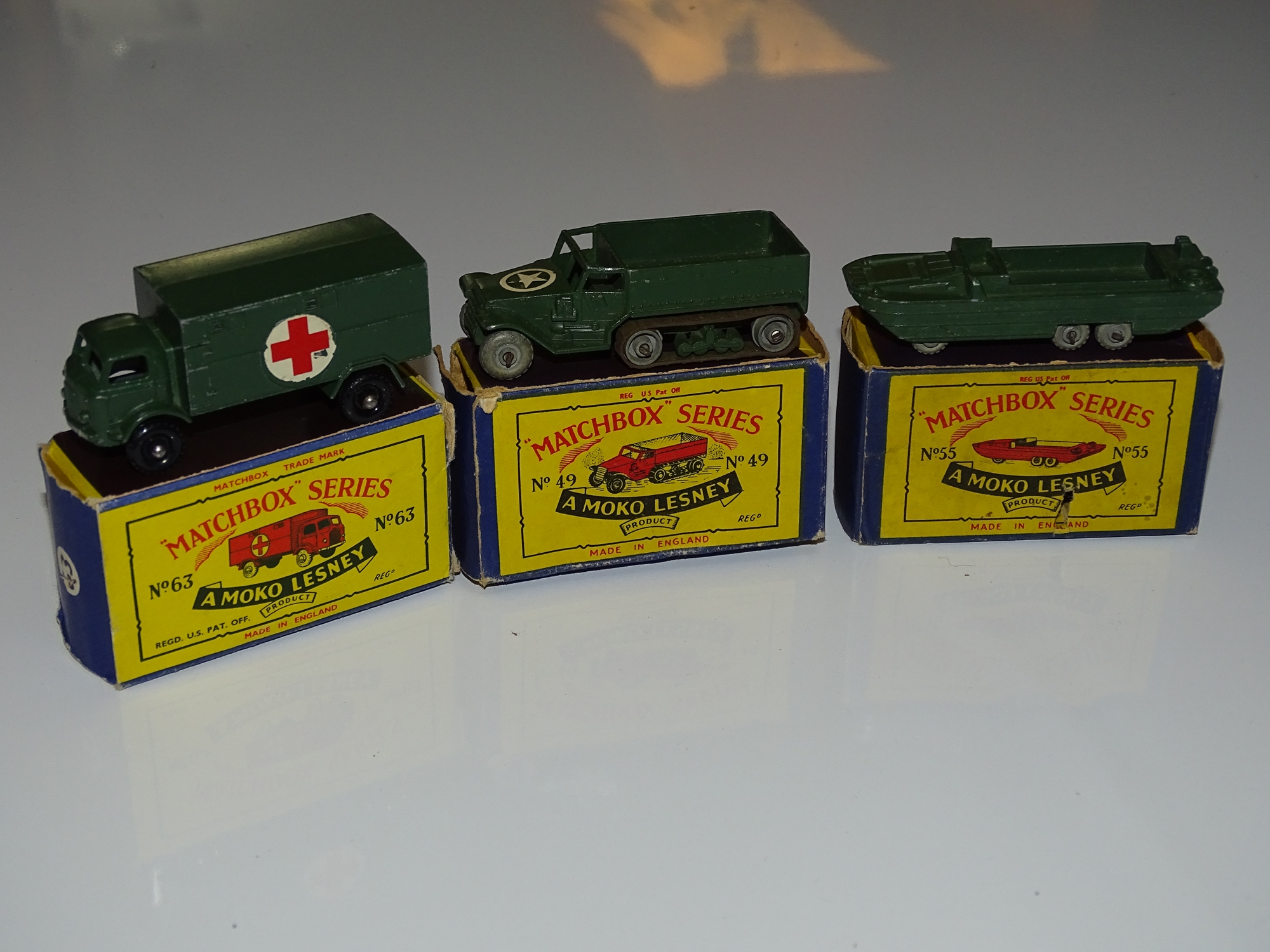 A group of three MATCHBOX 1:75 series military related vehicles numbers 49, 55 and 63 - all in