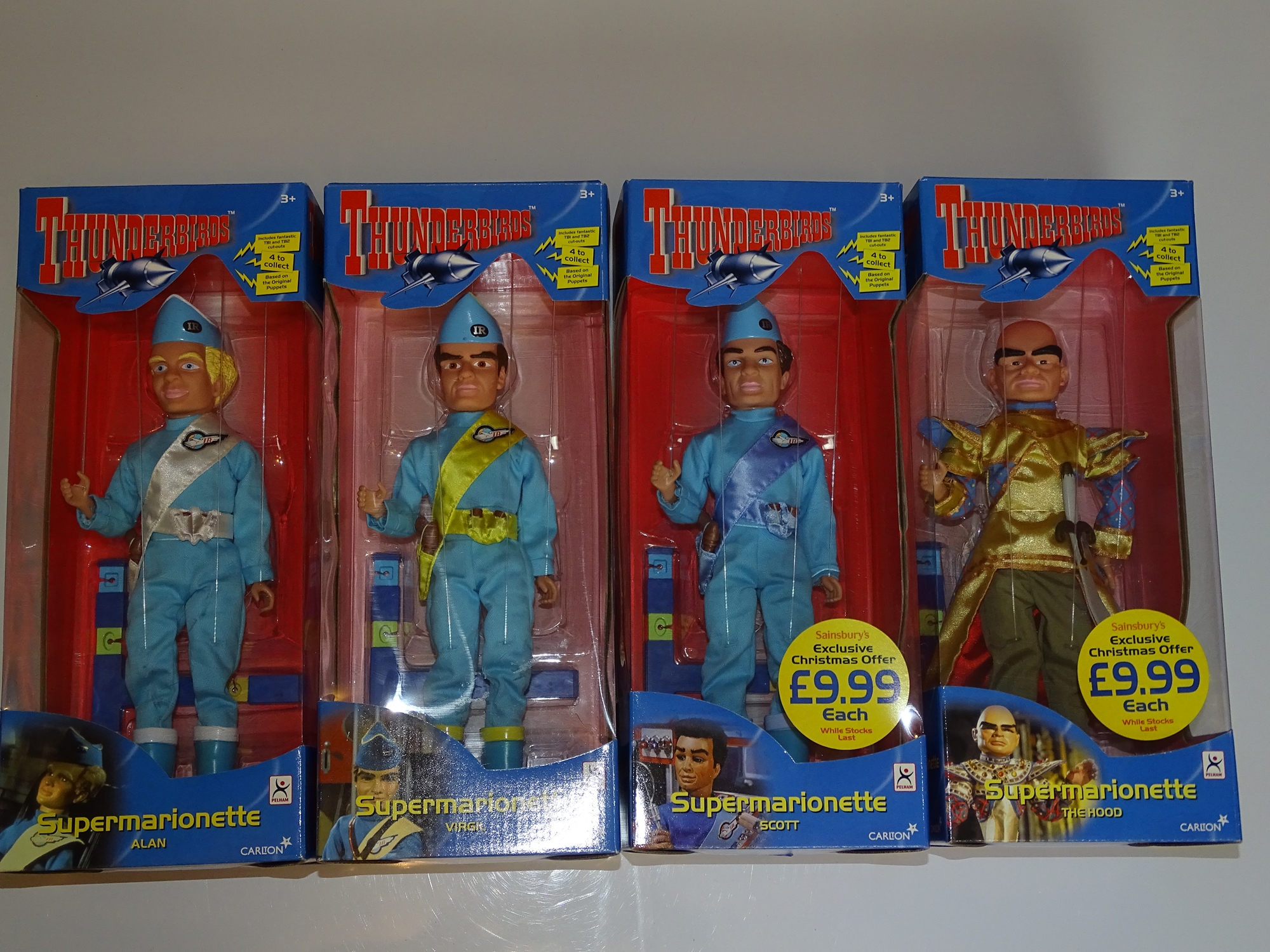 A group of four THUNDERBIRDS (GERRY ANDERSON) puppets by PELHAM (CARLTON TV branding) E in VG/E