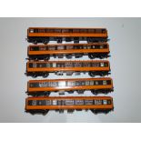 OO Gauge Model Railways: A group of HORNBY Mark 2 coaches in Irish CIE orange and black livery,