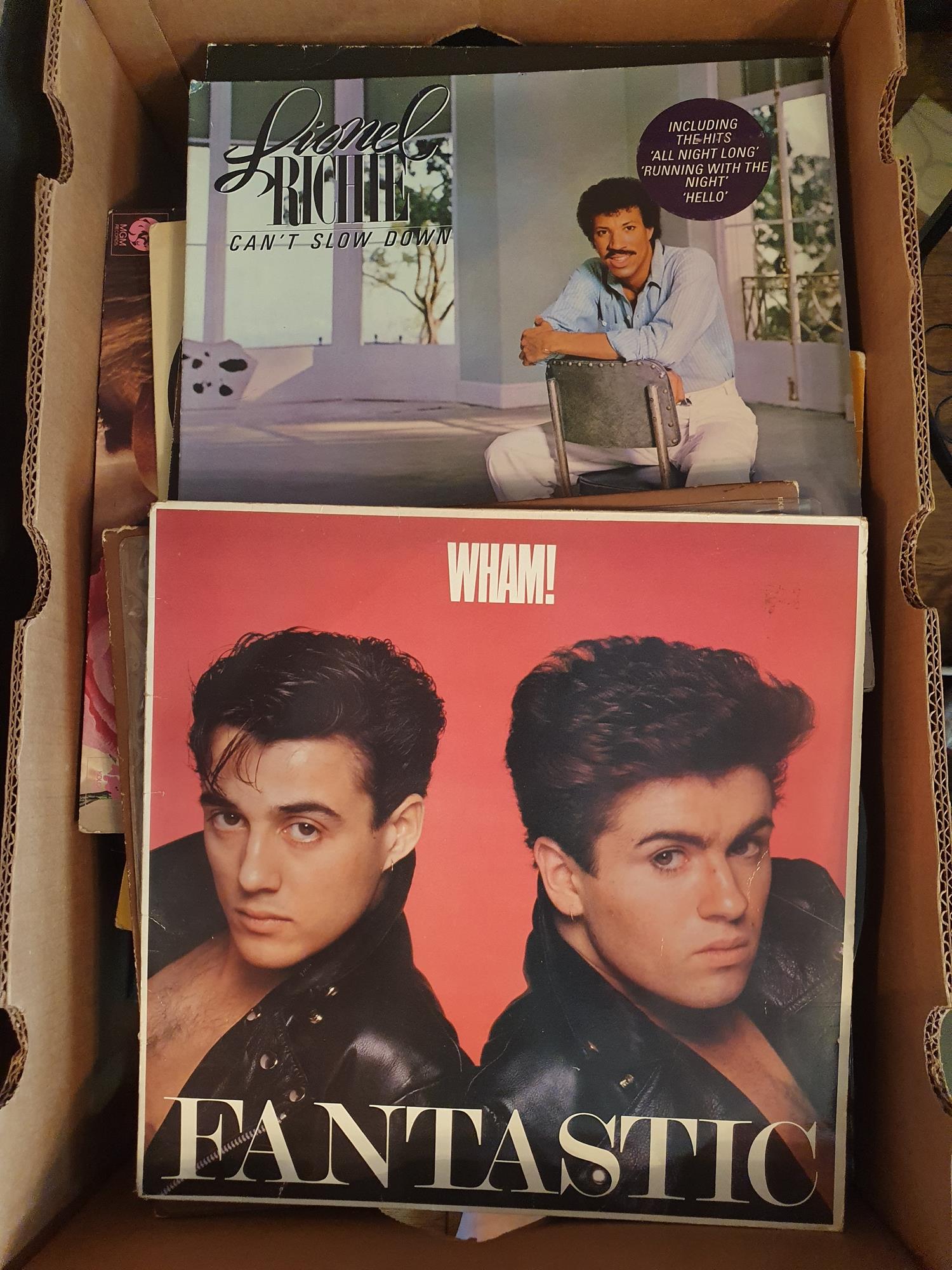 VINYL: A box of vinyl LPs and album records - POP MUSIC - To include: WHAM; LIONEL RICHIE; THE