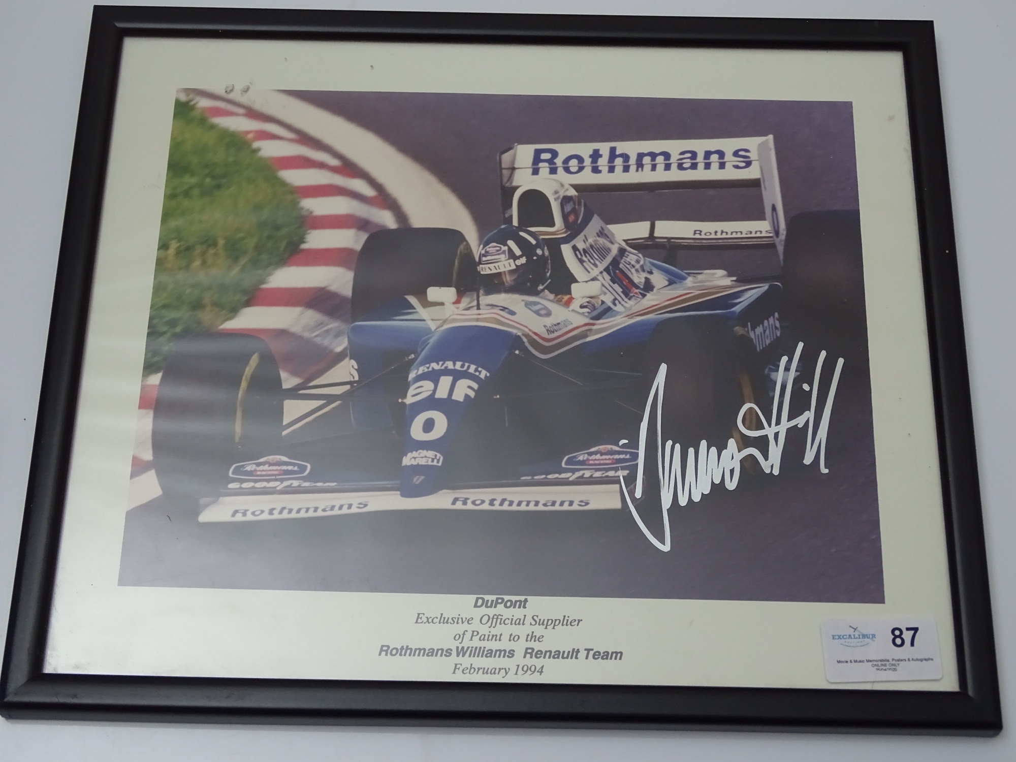 AUTOGRAPH: DAMON HILL - Signed photo of the 1994 WILLIAMS RENAULT car - framed and glazed - Comes