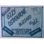 OZZY OSBOURNE 'BLIZZARD OF OZZ' - Promotional Concert Poster for HAMMERSMITH ODEON concert September