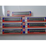 OO GAUGE MODEL RAILWAYS: A group of Mark 3 coaches by JOUEF in BR blue/grey livery - G/VG in G boxes