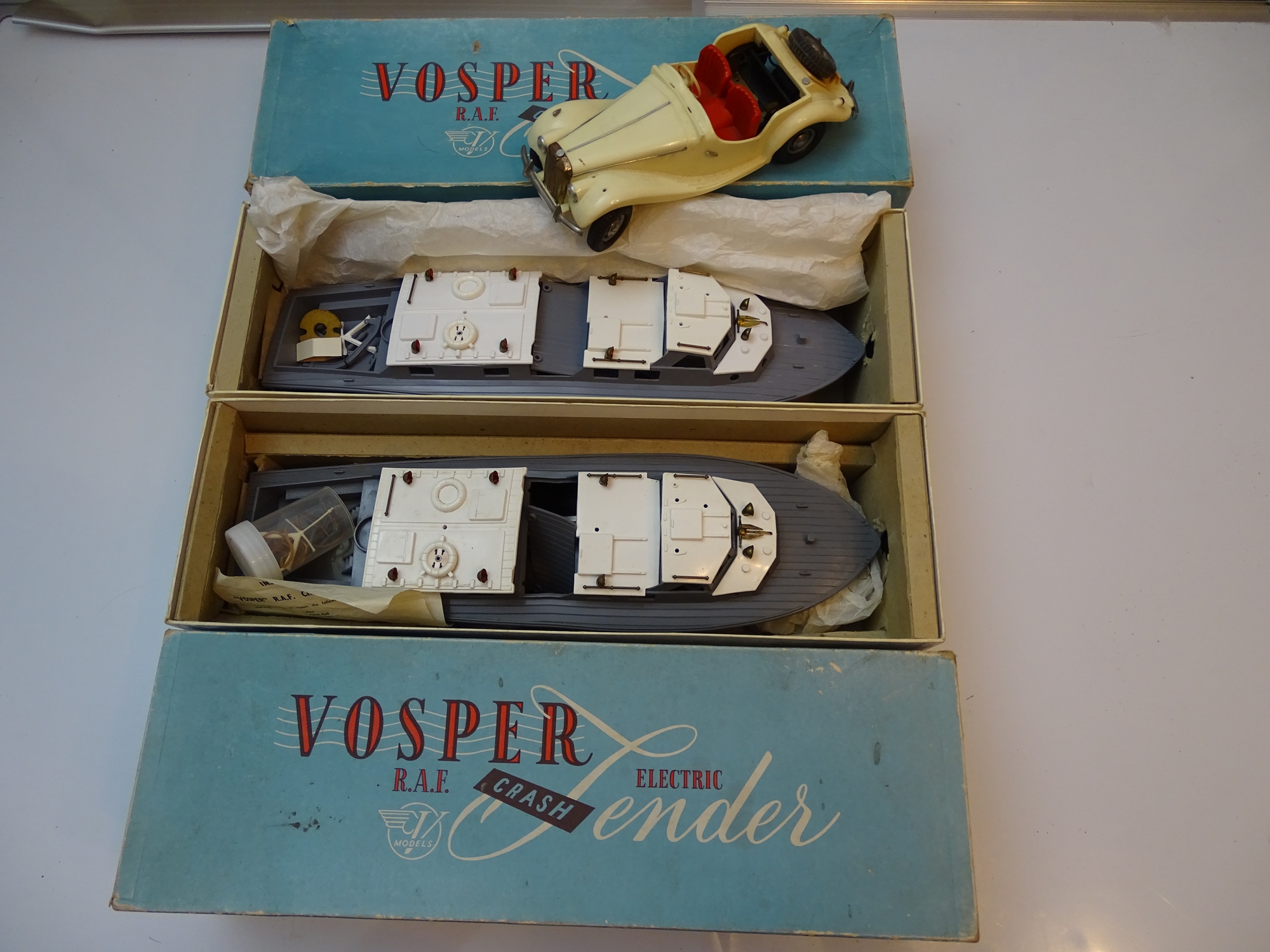 VINTAGE TOYS: A pair of RAF Vosper Crash Tenders in original VICTORY INDUSTRIES Boxes - both