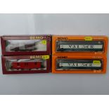 HOm GAUGE MODEL RAILWAYS: A group of HOm Swiss Outline wagons by BEMO in Valser and RHb liveries -