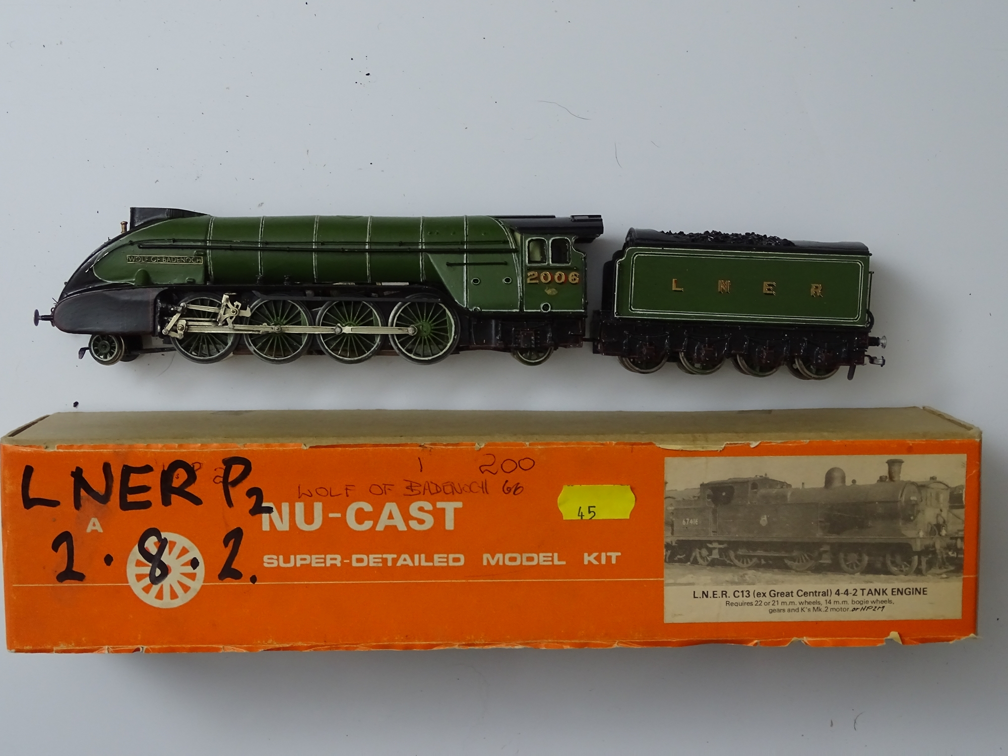 OO GAUGE MODEL RAILWAYS: A kit built white metal and brass steam locomotive - LNER P2 Class in