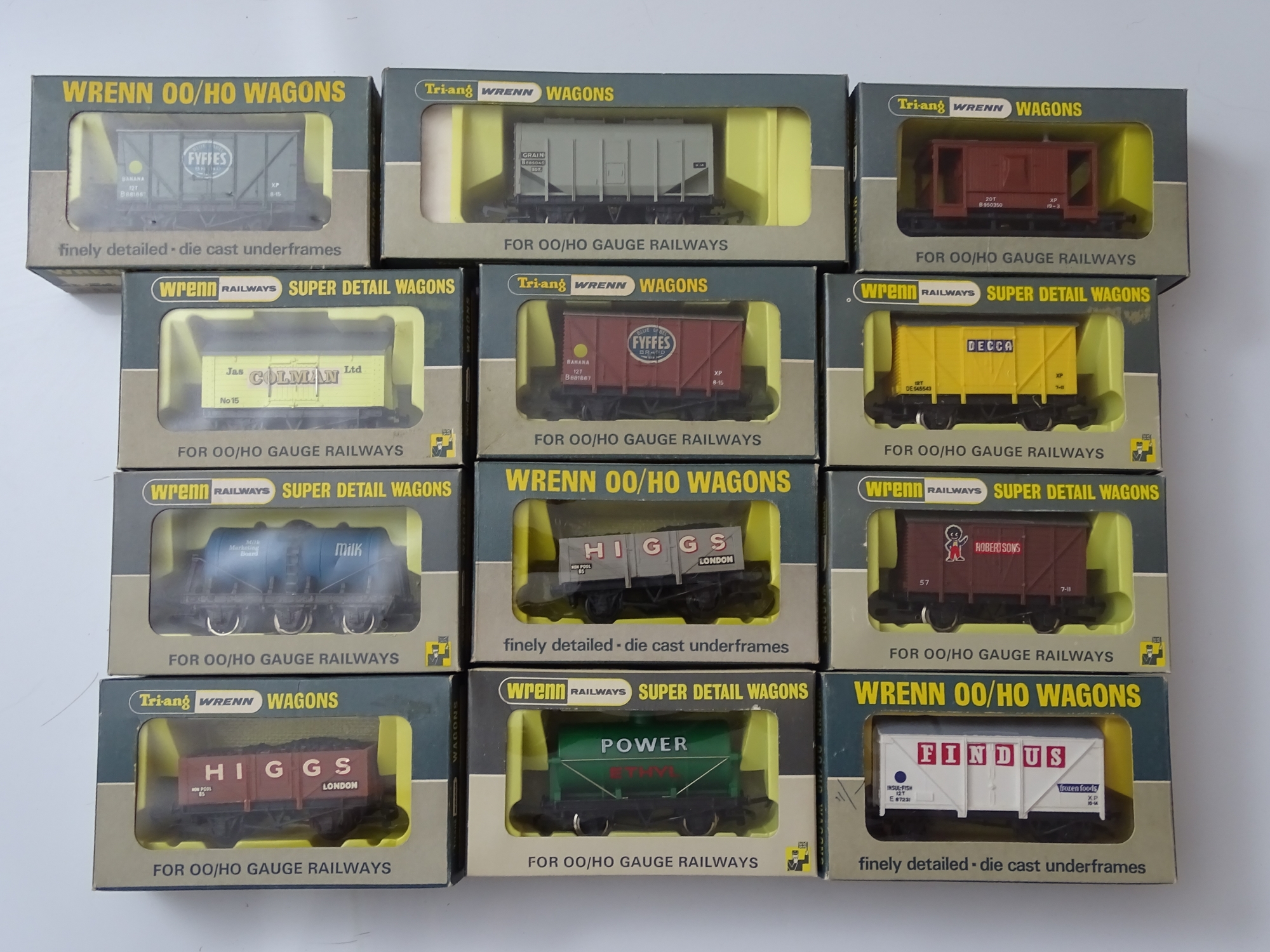 OO GAUGE MODEL RAILWAYS: A mixed group of WRENN wagons as lotted - VG/E in G/VG boxes (12) #23