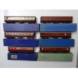 OO GAUGE MODEL RAILWAYS: A group of HORNBY DUBLO tinplate coaches in LMS and BR liveries - G in G