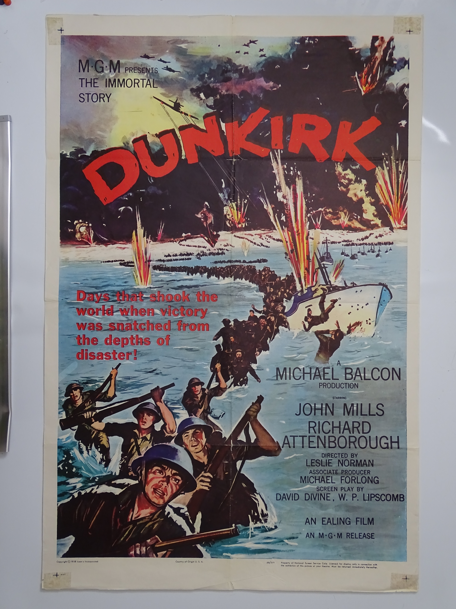 DUNKIRK (1958) One Sheet Movie poster (27” x 40” – 68.5 x 101.5 cm) - Folded - some tape marks