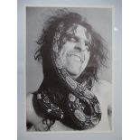 ALICE COOPER: Black and White Promotional Poster featuring a staring Alice with a snake disappearing