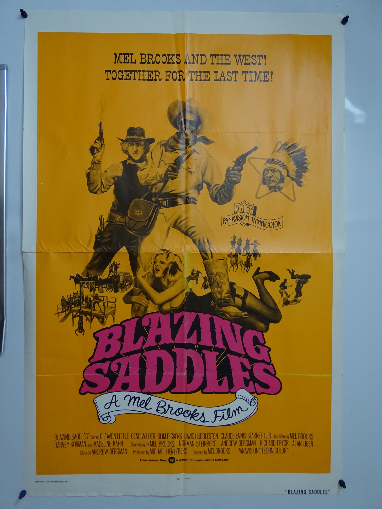 BLAZING SADDLES (1974) - International One Sheet movie poster - cast montage on orange