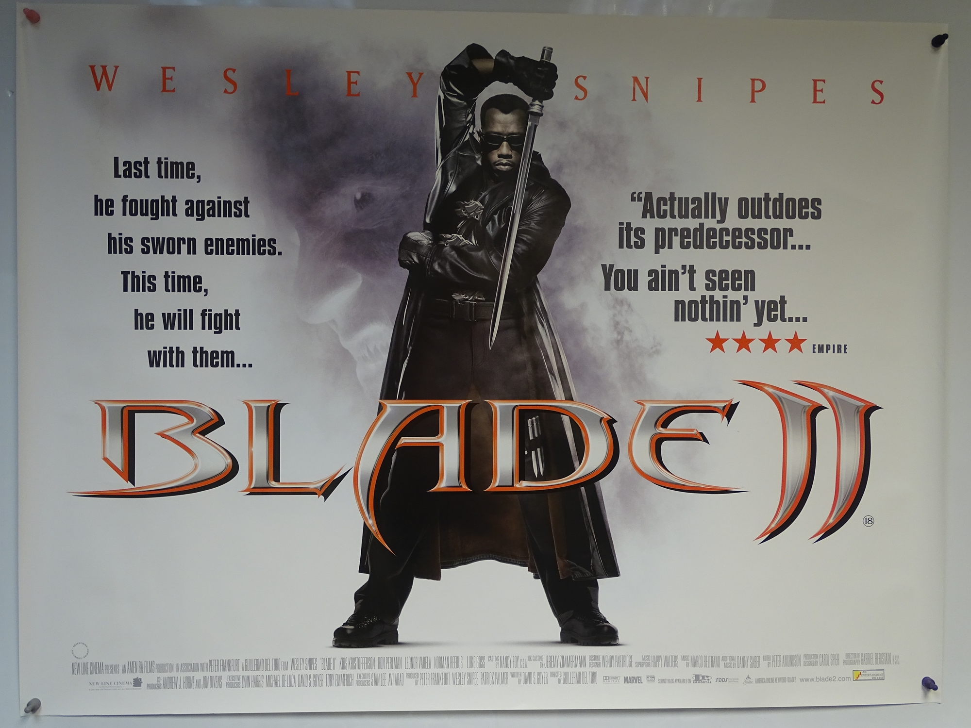 BLADE II (2002) - ACTION / ADVENTURE / FANTASY - WESLEY SNIPES - UK QUAD FILM / MOVIE POSTER -