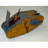 VINTAGE TOYS: A rare LOUIS MARX WW1 style 'Doughboy' clockwork tank, circa 1930s in full working