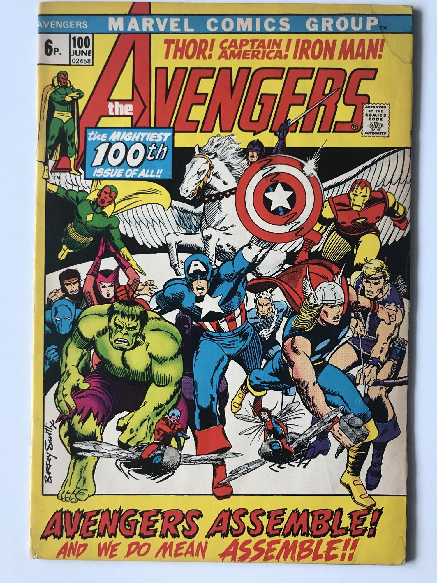 AVENGERS # 100 (1972 - MARVEL - Pence Copy) - Barry Windsor Smith cover and interior art +